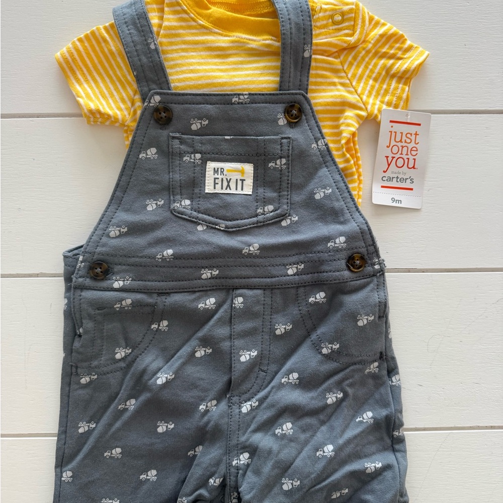 Carter's Charcoal Overalls with Yellow Striped Tee Onesie